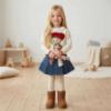 Picture of PRE ORDER Monnalisa Girls Toy Story Blouse Jumper & Denim Skirt Set X 3 - Ivory Navy Blue