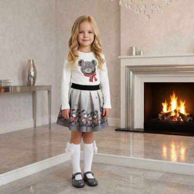 Picture of PRE ORDER Monnalisa Girls Teddy Top & Skirt Set X 2 - Ivory Grey Red