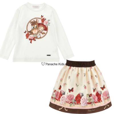 Picture of PRE ORDER Monnalisa Girls Toy Story Top & Roses Skirt Set X 2 - Ivory Multi