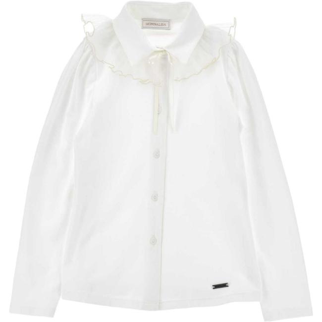 Picture of PRE ORDER Monnalisa Girls Tulle Collar Stretchy Blouse - White White