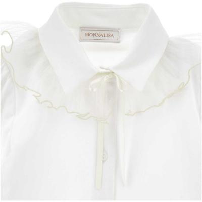 Picture of PRE ORDER Monnalisa Girls Tulle Collar Stretchy Blouse - White White
