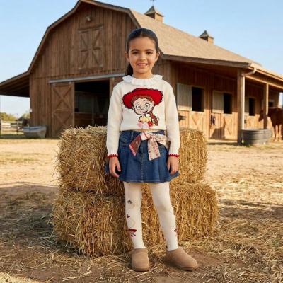 Picture of PRE ORDER Monnalisa Girls Toy Story Blouse Jumper & Denim Skirt Set X 3 - Ivory Navy Blue