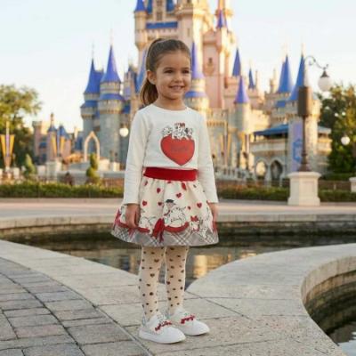 Picture of PRE ORDER Monnalisa Bebe Girls Dalmatian Heart Top & Skirt Set X 2 - Ivory Red