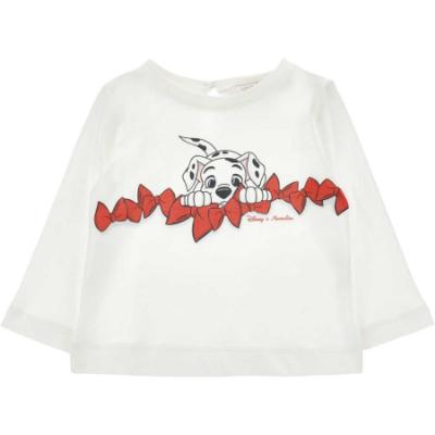 Picture of PRE ORDER Monnalisa Bebe Girls Dalmatian Bow Top - Ivory Red