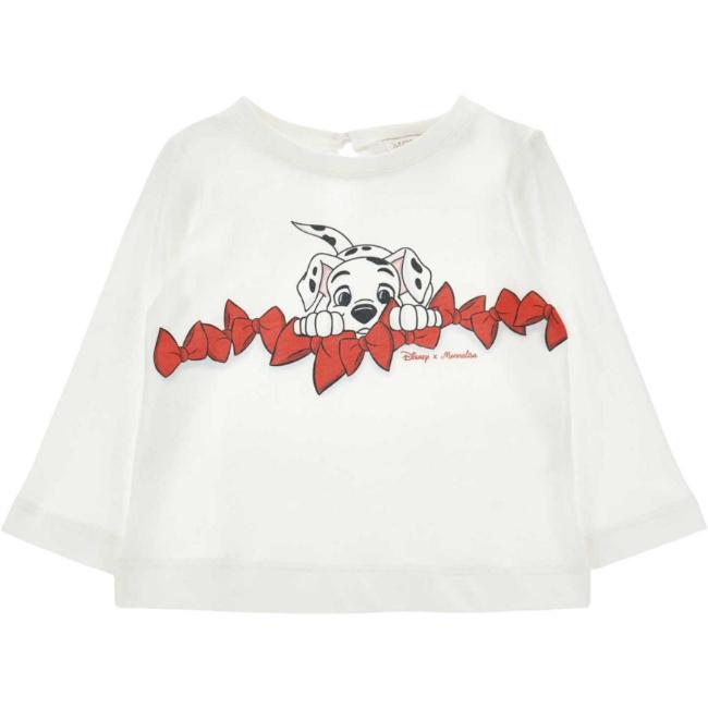 Picture of PRE ORDER Monnalisa Bebe Girls Dalmatian Bow Top - Ivory Red