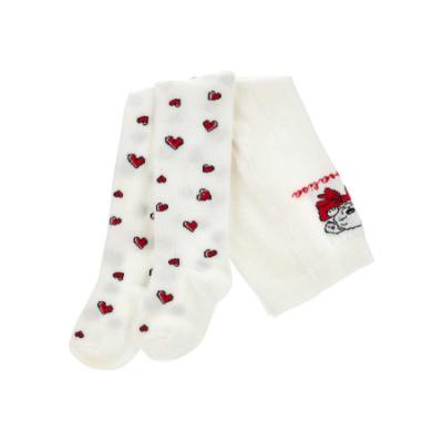 Picture of PRE ORDER Monnalisa Bebe Girls Dalmatian Heart Tights - Ivory Red