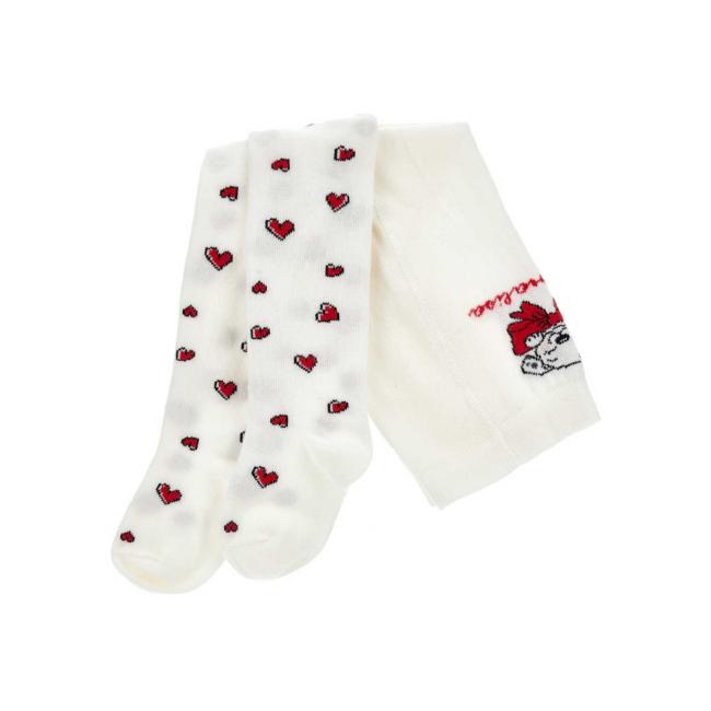 Picture of PRE ORDER Monnalisa Bebe Girls Dalmatian Heart Tights - Ivory Red