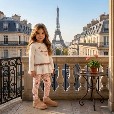Picture of PRE ORDER Monnalisa Bebe Girls Rose Leopard Legging Set X 2 -  Ivory Pink