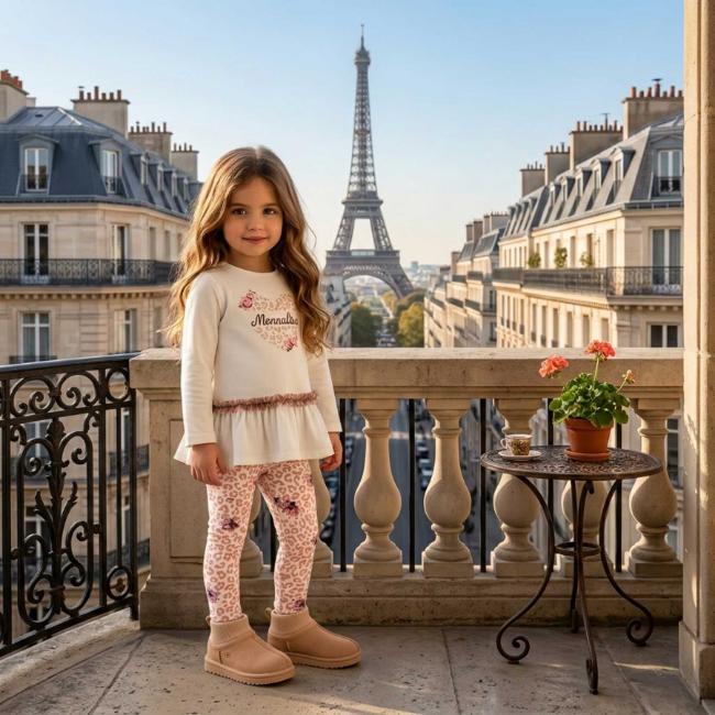 Picture of PRE ORDER Monnalisa Bebe Girls Rose Leopard Legging Set X 2 -  Ivory Pink