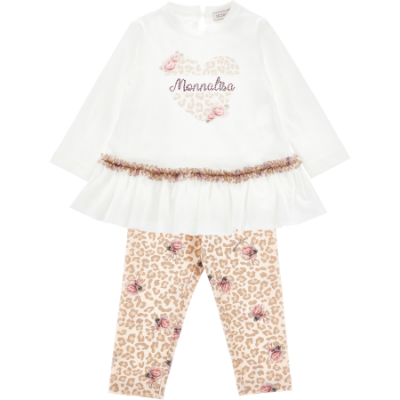 Picture of Monnalisa Bebe Girls Rose Leopard Legging Set X 2 -  Ivory Pink