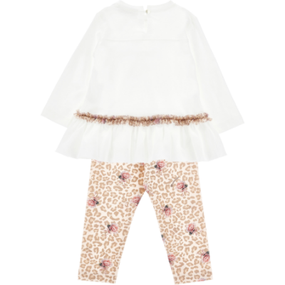 Picture of Monnalisa Bebe Girls Rose Leopard Legging Set X 2 -  Ivory Pink