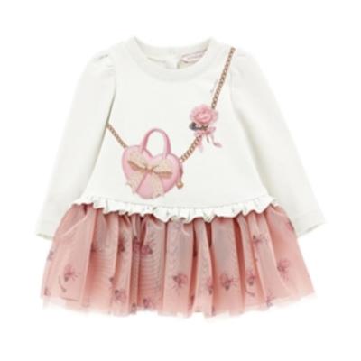 Picture of PRE ORDER Monnalisa Bebe Girls Rose Leopard Drop Waist Dress -  Ivory Pink