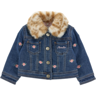 Picture of PRE ORDER Monnalisa Bebe Girls Rose Leopard Denim Jacket -  Navy Beige Pink