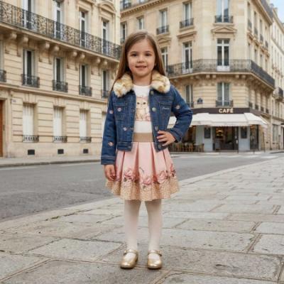 Picture of PRE ORDER Monnalisa Bebe Girls Rose Leopard Denim Jacket -  Navy Beige Pink