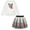Picture of PRE ORDER Monnalisa Girls Teddy Top & Skirt Set X 2 - Ivory Grey Red