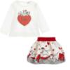 Picture of PRE ORDER Monnalisa Bebe Girls Dalmatian Heart Top & Skirt Set X 2 - Ivory Red