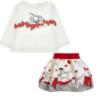 Picture of PRE ORDER Monnalisa Bebe Girls Dalmatian Bow Top & Skirt Set X 2 - Ivory Red