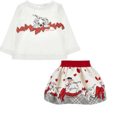 Picture of PRE ORDER Monnalisa Bebe Girls Dalmatian Bow Top & Skirt Set X 2 - Ivory Red