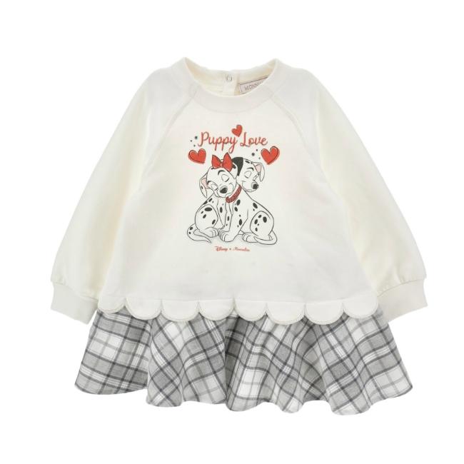 Picture of PRE ORDER Monnalisa Bebe Girls Dalmatian Dress - Ivory Red Grey