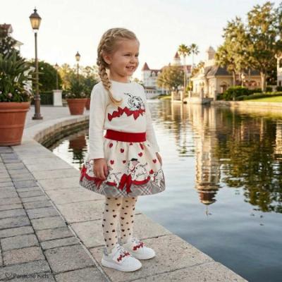 Picture of PRE ORDER Monnalisa Bebe Girls Dalmatian Bow Top & Skirt Set X 2 - Ivory Red