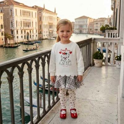 Picture of PRE ORDER Monnalisa Bebe Girls Dalmatian Dress - Ivory Red Grey