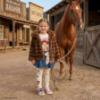 Picture of PRE ORDER Monnalisa Girls Toy Story Jessie Top & Denim Skirt Set X 2 - Ivory Navy Blue