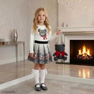 Picture of PRE ORDER Monnalisa Girls Plush Teddy With Bow Handbag - Grey