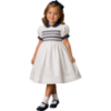 Picture of Sarah Louise Girls Smocked Bodice Puff Sleeve Dress - White Navy