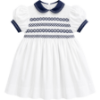 Picture of Sarah Louise Girls Smocked Bodice Puff Sleeve Dress - White Navy