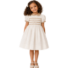 Picture of Sarah Louise Girls Smocked Bodice Puff Sleeve Dress - Cream Beige