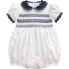 Picture of Sarah Louise Baby Smocked Puff Sleeve Bubble - White Navy