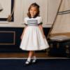 Picture of Sarah Louise Girls Smocked Bodice Puff Sleeve Dress - White Navy