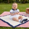 Picture of Sarah Louise Baby Smocked Puff Sleeve Bubble - White Navy