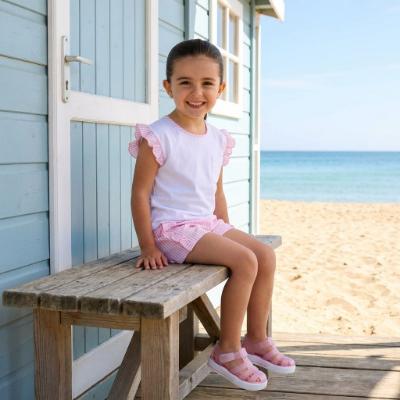Picture of Rapife Summer Girls Top & Stripe Seersucker Bermuda Shorts Set X 2 - White Pink