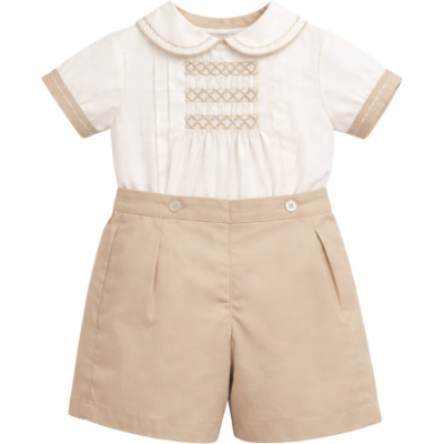 Picture of Sarah Louise Baby Boys Smocked Blouse & Shorts Set X 2 - Cream Beige