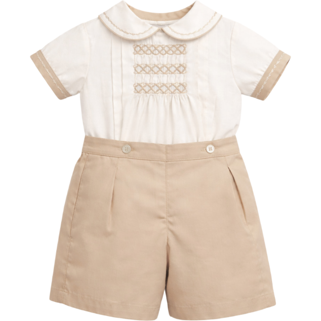 Picture of Sarah Louise Baby Boys Smocked Blouse & Shorts Set X 2 - Cream Beige