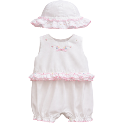 Picture of Sarah Louise Girls Smocked & Embroidered Bubble & Hat Set X 2  - White Pink