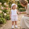 Picture of Sarah Louise Girls Smocked & Embroidered Bubble & Hat Set X 2  - White Pink