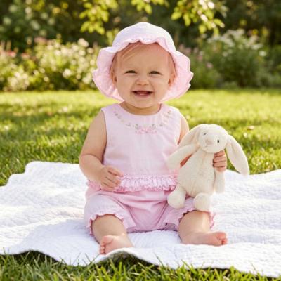 Picture of Sarah Louise Girls Smocked & Embroidered Bubble & Hat Set X 2  - Pink