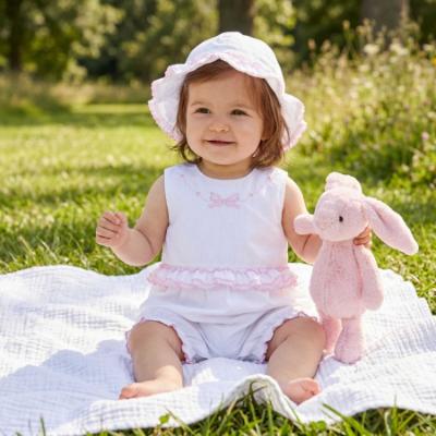 Picture of Sarah Louise Girls Smocked & Embroidered Bubble & Hat Set X 2  - White Pink
