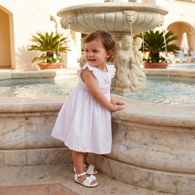 Picture of Sarah Louise Girls Smocked & Embroidered Ruffle Dress & Panties Set X 2  - White Pink
