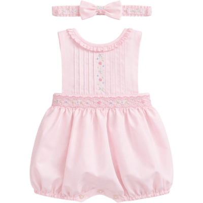 Picture of Sarah Louise Girls Smocked & Embroidered Bubble & Headband Set X 2  - Pink