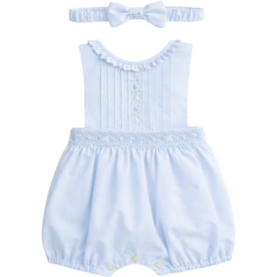 Picture of Sarah Louise Girls Smocked & Embroidered Bubble & Headband Set X 2  - Blue