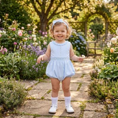 Picture of Sarah Louise Girls Smocked & Embroidered Bubble & Headband Set X 2  - Blue