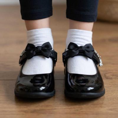 Picture of Lelli Kelly Teddy Bear Girls School Shoe F Fit With Detachable Charm Bracelet - Black Patent