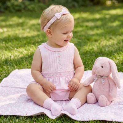 Picture of Sarah Louise Girls Smocked & Embroidered Bubble & Headband Set X 2  - Pink
