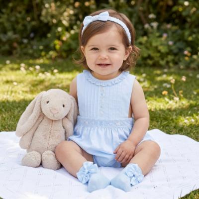 Picture of Sarah Louise Girls Smocked & Embroidered Bubble & Headband Set X 2  - Blue