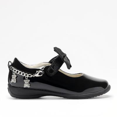 Picture of Lelli Kelly Teddy Bear Girls School Shoe F Fit With Detachable Charm Bracelet - Black Patent