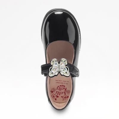 Picture of Lelli Kelly Selena With Detachable Butterfly School Shoe F Fitting - Black Patent